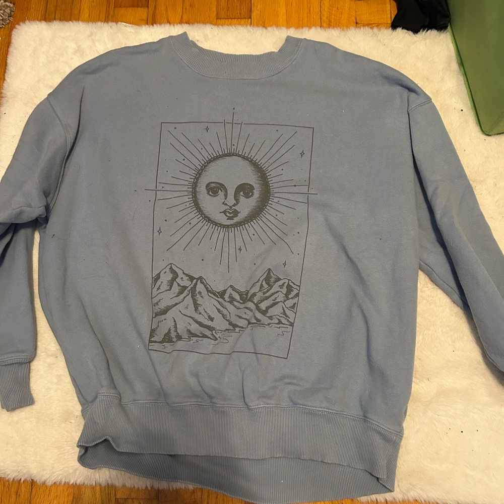 American Eagle Outfitters Blue Crewneck Sweater with Artistic Graphics